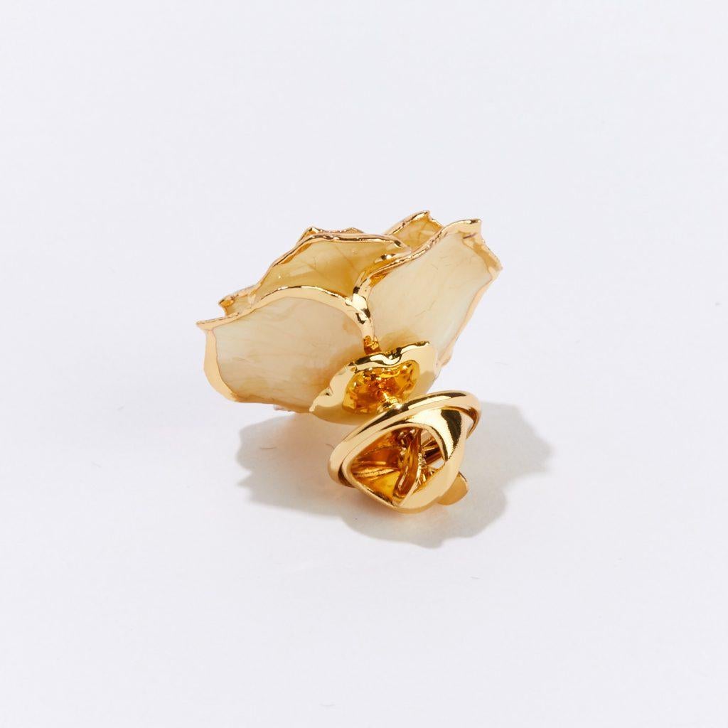Charming and unexpected, our Sweet Pear & Cinnamon Eternal Lapel Pin is effortlessly chic. Subtle, natural pear toned petals are adorned in gold and convey simplicity and refinement. This beautifully handcrafted accessory, in our most neutral tint,