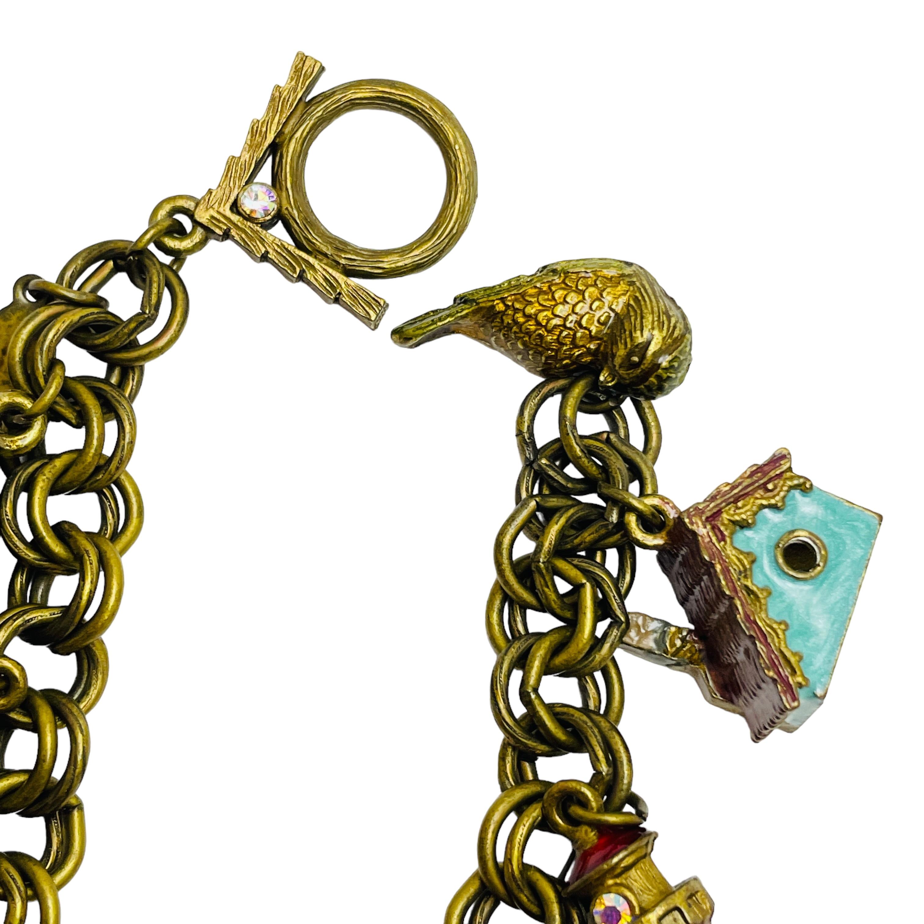 SWEET ROMANCE USA signed vintage enamel gold charm designer bracelet For Sale 1
