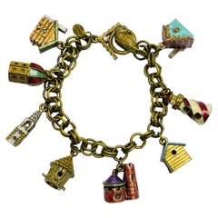 SWEET ROMANCE USA, bracelet à breloques vintage en or et émail signé