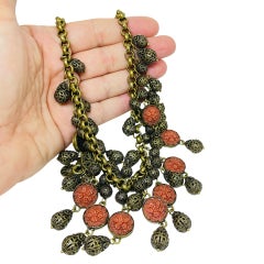 SWEET ROMANCE – Halskette mit Blumenanhängern aus geformtem Glas und Kette in Vintage-Bronze-Gold-Optik