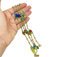 SWEET ROMANCE vintage gold tone Italian millefiori glass beads long necklace
