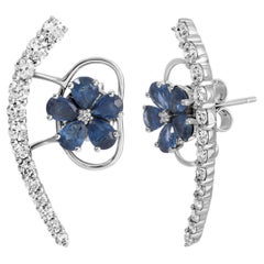 Pendientes Zafiro Florales Oro Blanco 18K Diamantes