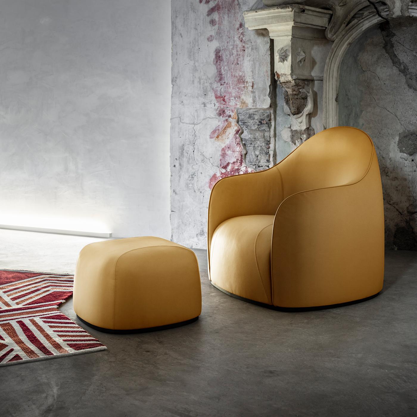 Italian Sweet Set of Mustard Armchair and Pouf by Elisa Giovannoni For Sale