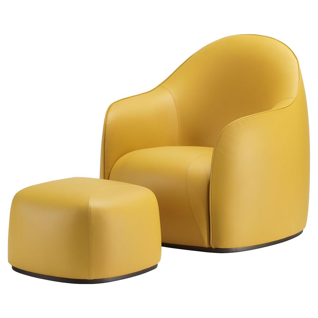 Sweet Set of Mustard Armchair and Pouf by Elisa Giovannoni
