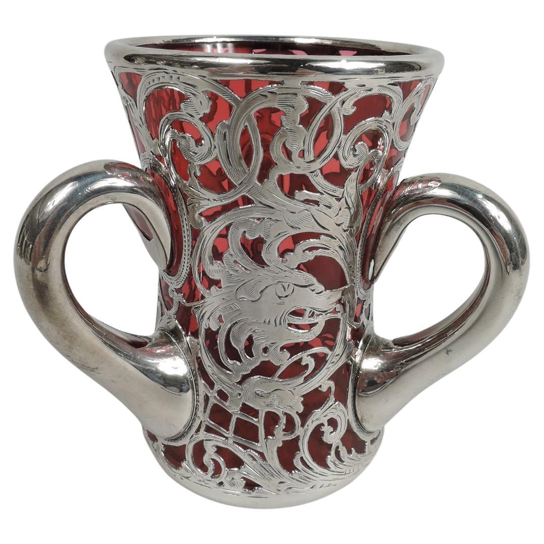 Antique American Art Nouveau Red Silver Overlay Bud Vase at 1stDibs