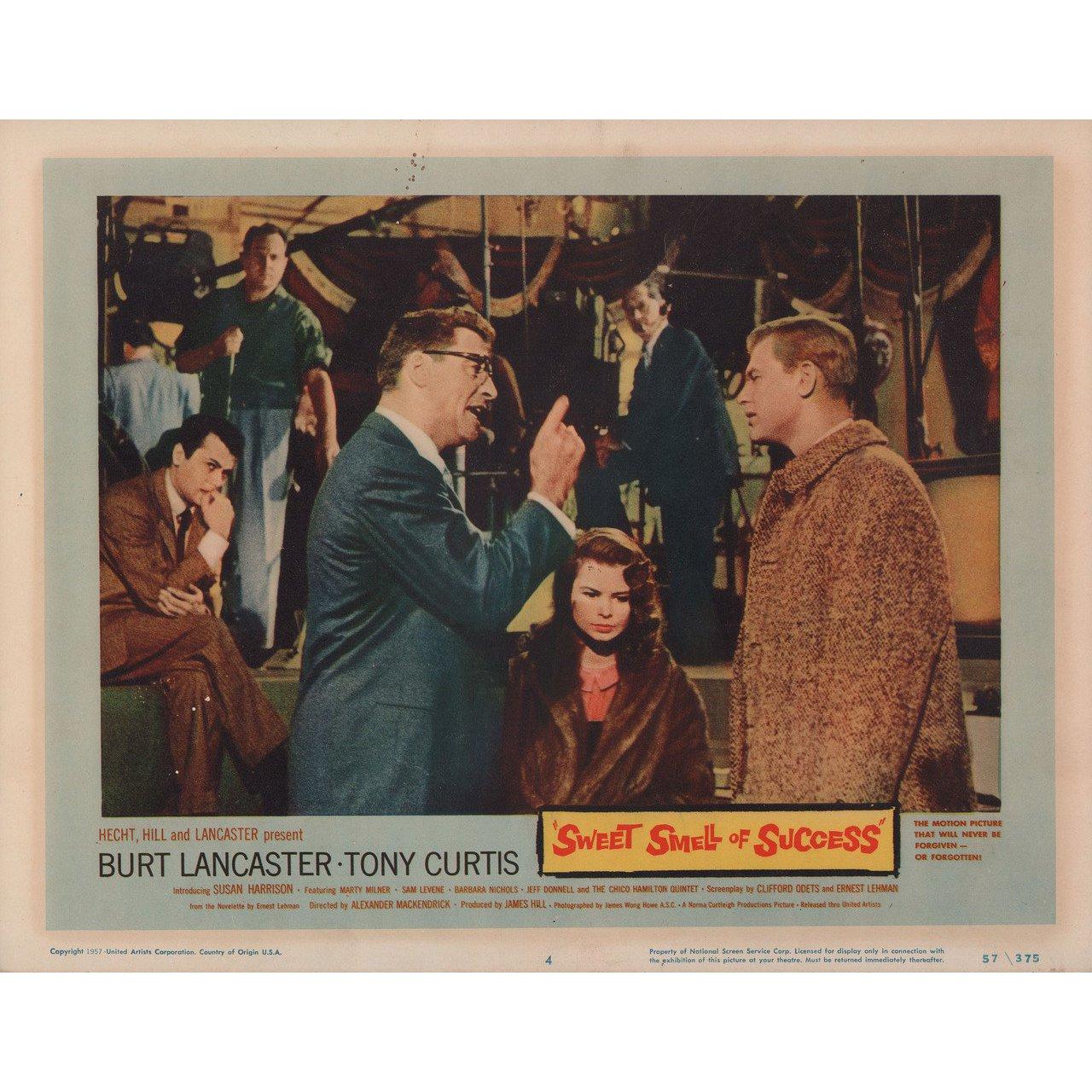 Original 1957 U.S. scene card for the film Sweet Smell of Success directed by Alexander Mackendrick with Burt Lancaster / Tony Curtis / Susan Harrison / Martin Milner. Very good-fine condition. Please note: the size is stated in inches and the