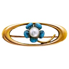 Antique Sweet Turn Of The Century Enamel Pearl and 10Kt Pin