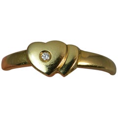 Sweet Two Heart Love Shaped 18 Carat Gold Signet Ring with Diamond