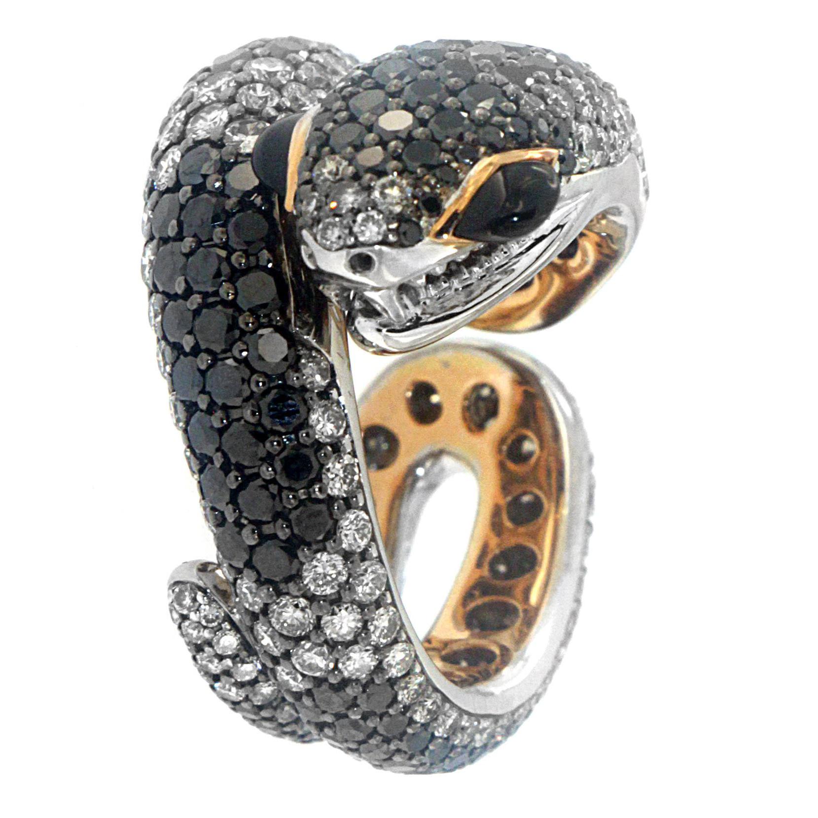 Zorab Creation Schwarzer und weißer Diamant Sweet Venom Cocktail-Ring im Angebot