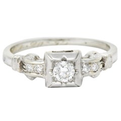 Sweet Vintage 0.17 Carat Diamond 18 Karat White Gold Engagement Ring