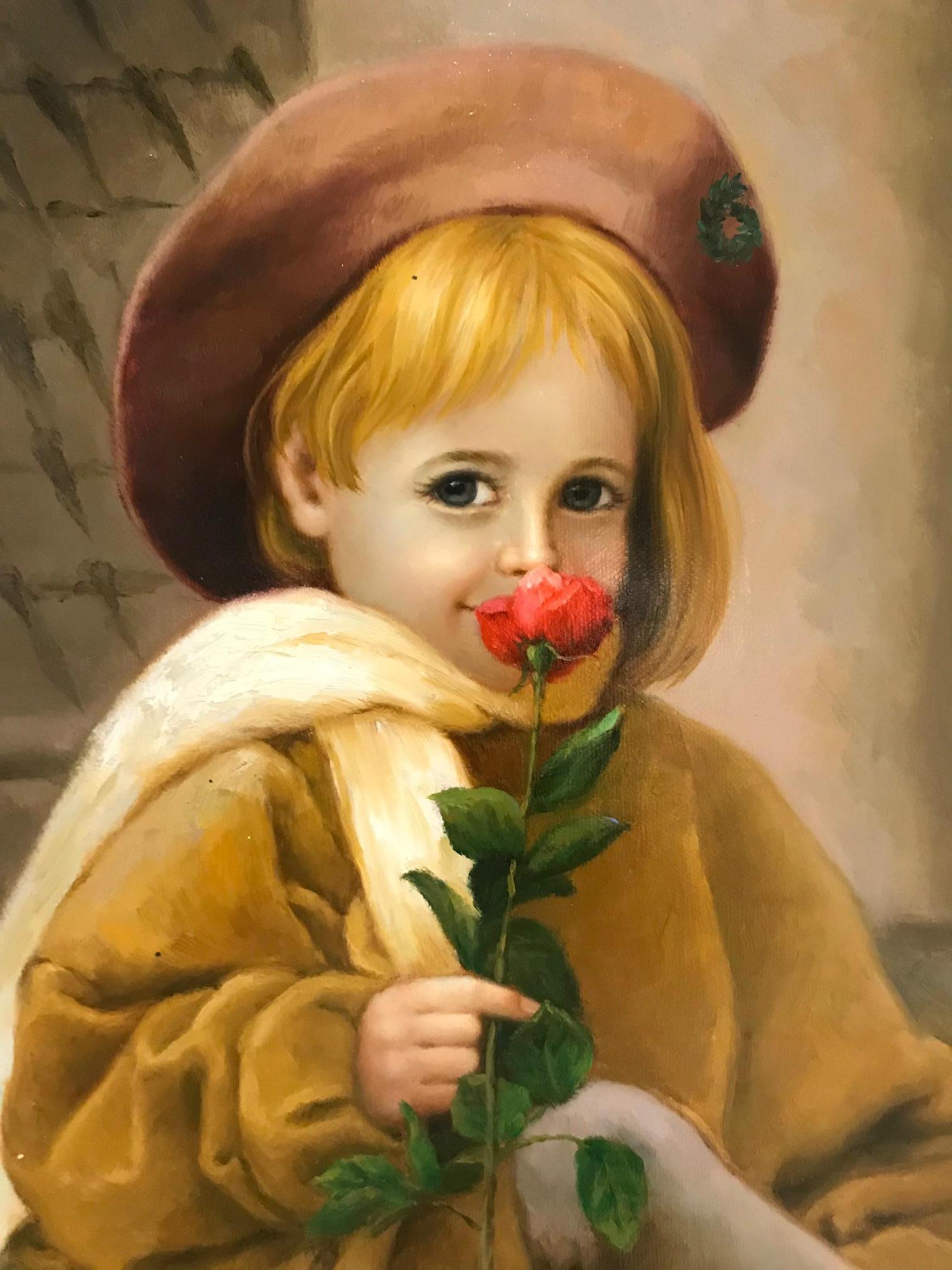 American Sweet Virginia, Child with Beret Oil on Canvas Painting