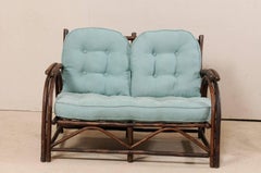 Sweet Wood Loveseat with Plush Cushion by Furniture Makers "Old Hickory"