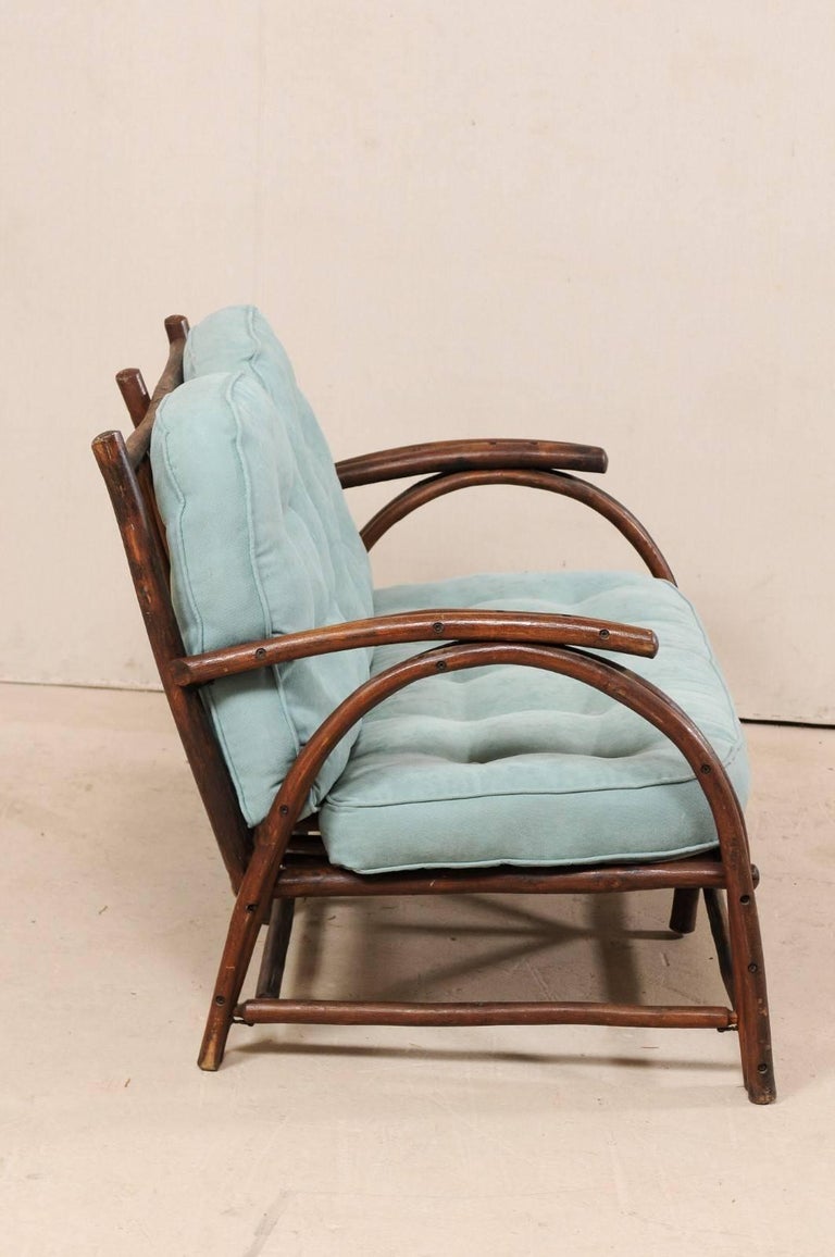 Sweet Wood Loveseat with Plush Cushion by Furniture Makers "Old Hickory