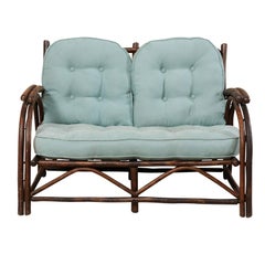 Sweet Wood Loveseat with Plush Cushion by Furniture Makers "Old Hickory"