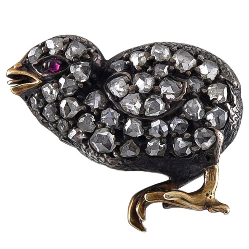 Sweetest Victorian Rose Diamond Chick Brooch ‘I Have Ever Seen’ For Sale