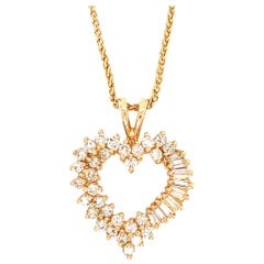 Sweetheart 14 Karat Yellow Gold Heart Shaped Diamond Pendant Necklace