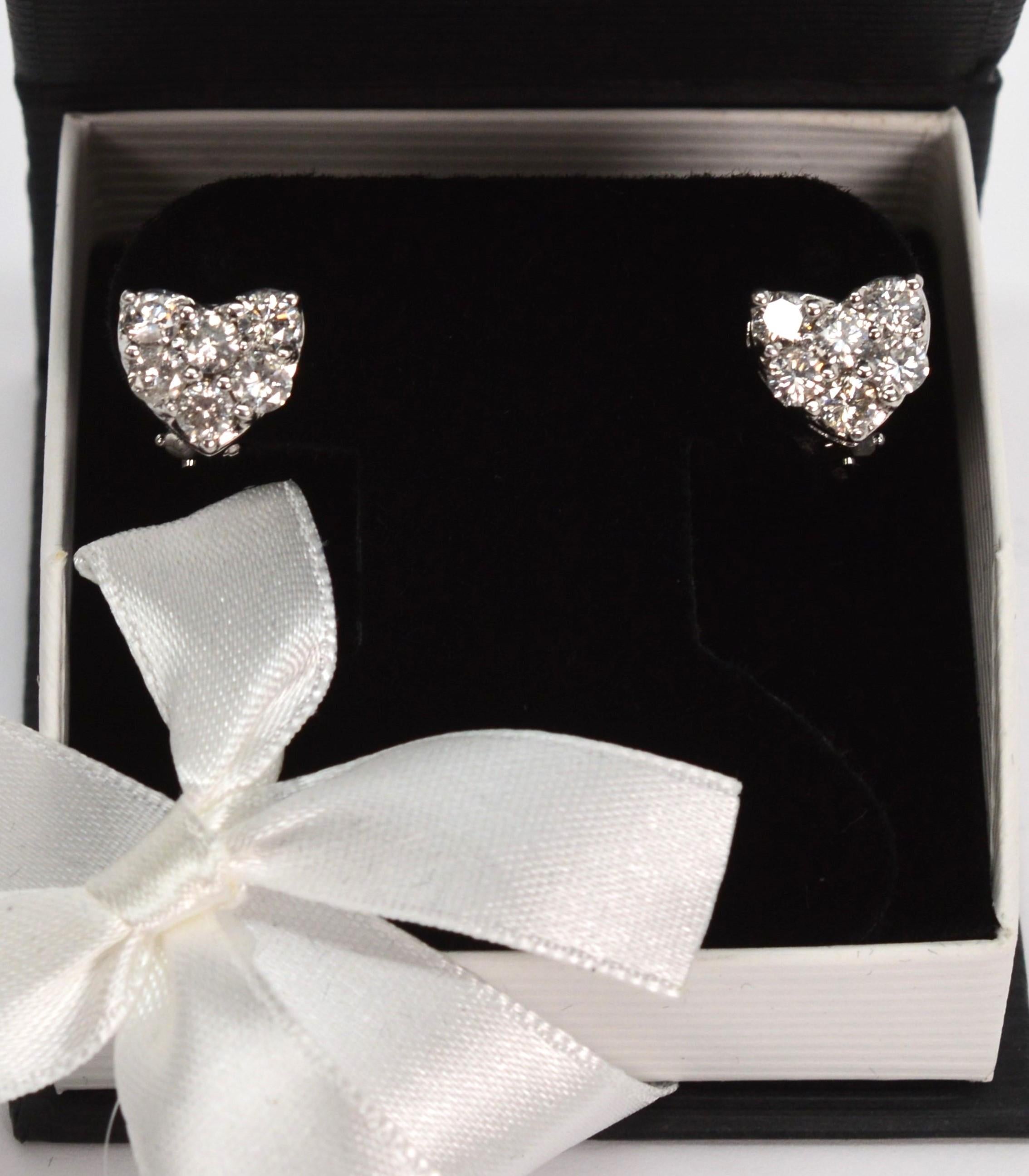 Round Cut Sweetheart Diamond 14 Karat White Gold Earrings For Sale