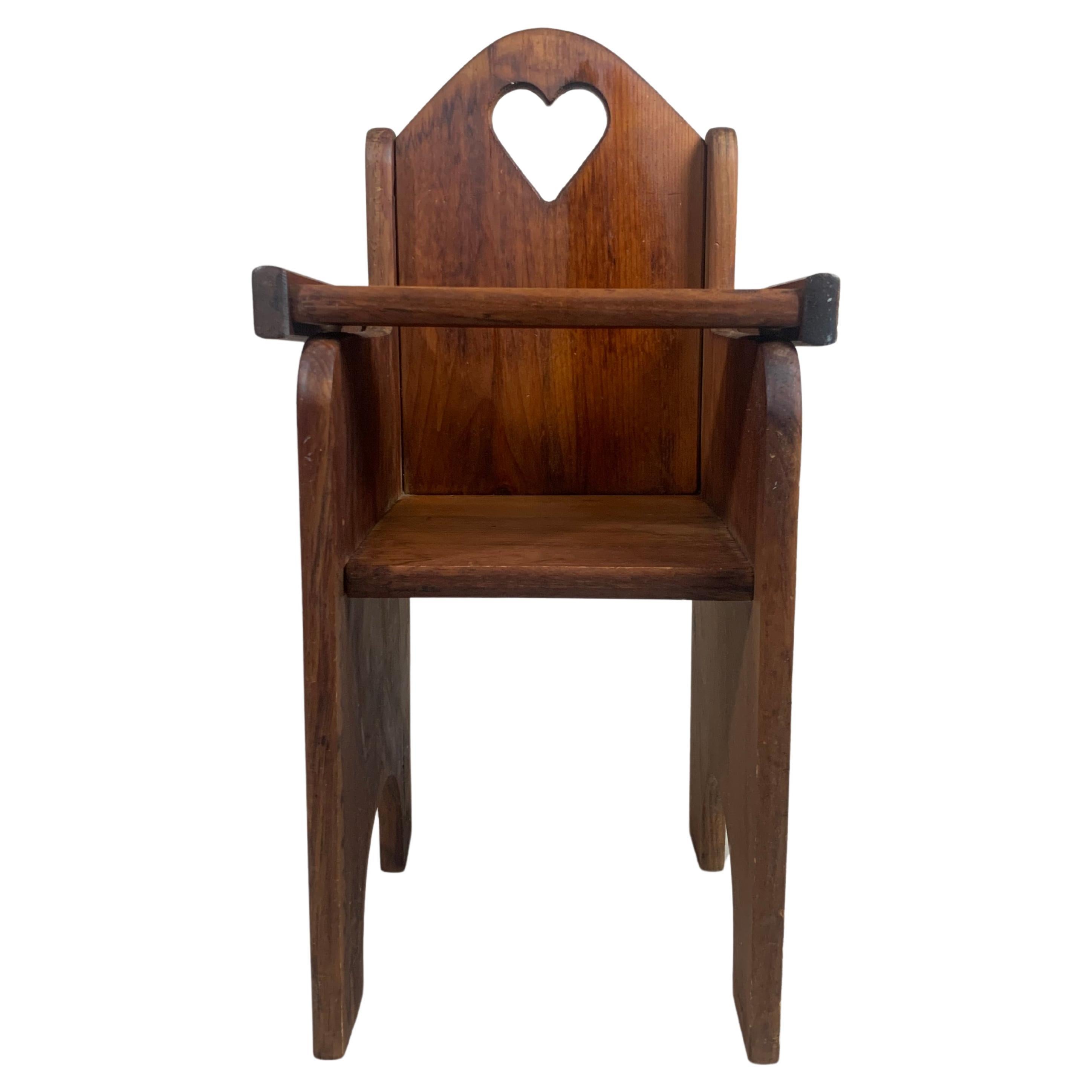 "Sweetheart" Handmade Solid Wood Doll Highchair  For Sale