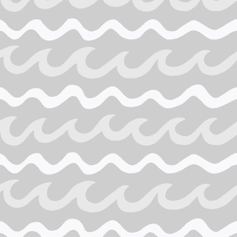 Modern Swell Designer Wallpaper in Cloud 'White, Pale Grey and Mid Grey' For Sale