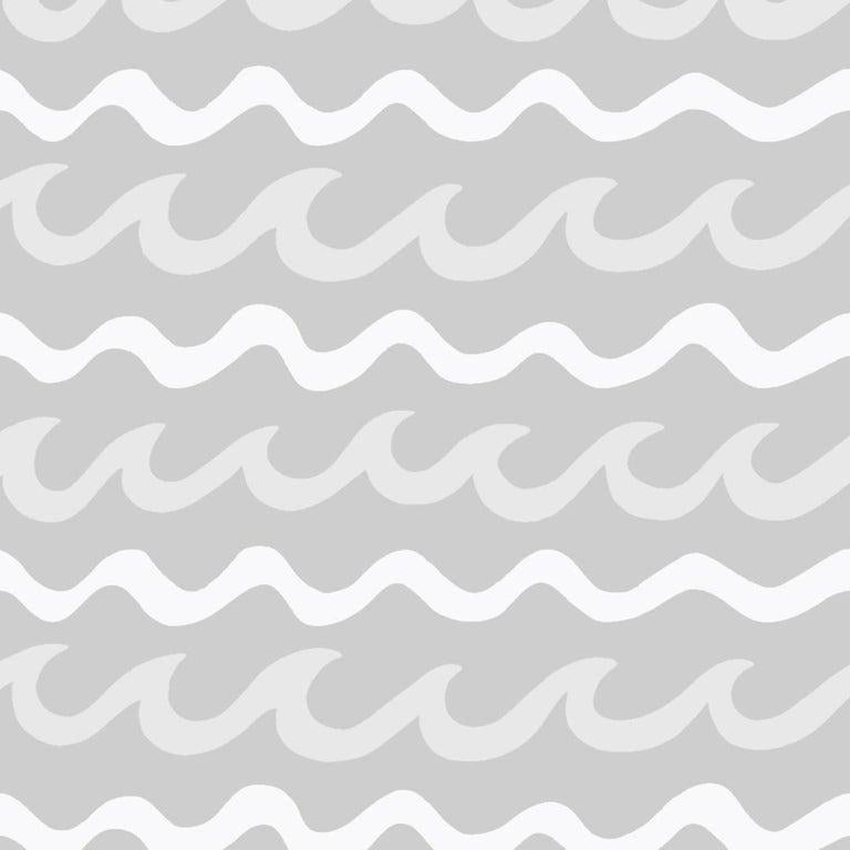 Modern Swell Designer Wallpaper in Cloud 'White, Pale Grey and Mid Grey' For Sale