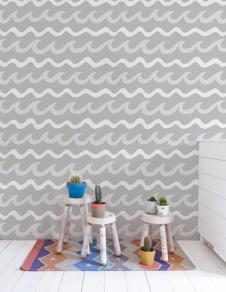 American Swell Designer Wallpaper in Cloud 'White, Pale Grey and Mid Grey' For Sale