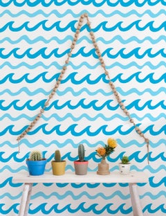 Swell Designer Wallpaper in Macao 'Teal Blues and White'