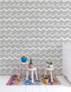 Swell Designer Wallpaper in Cloud 'White, Pale Grey and Mid Grey'