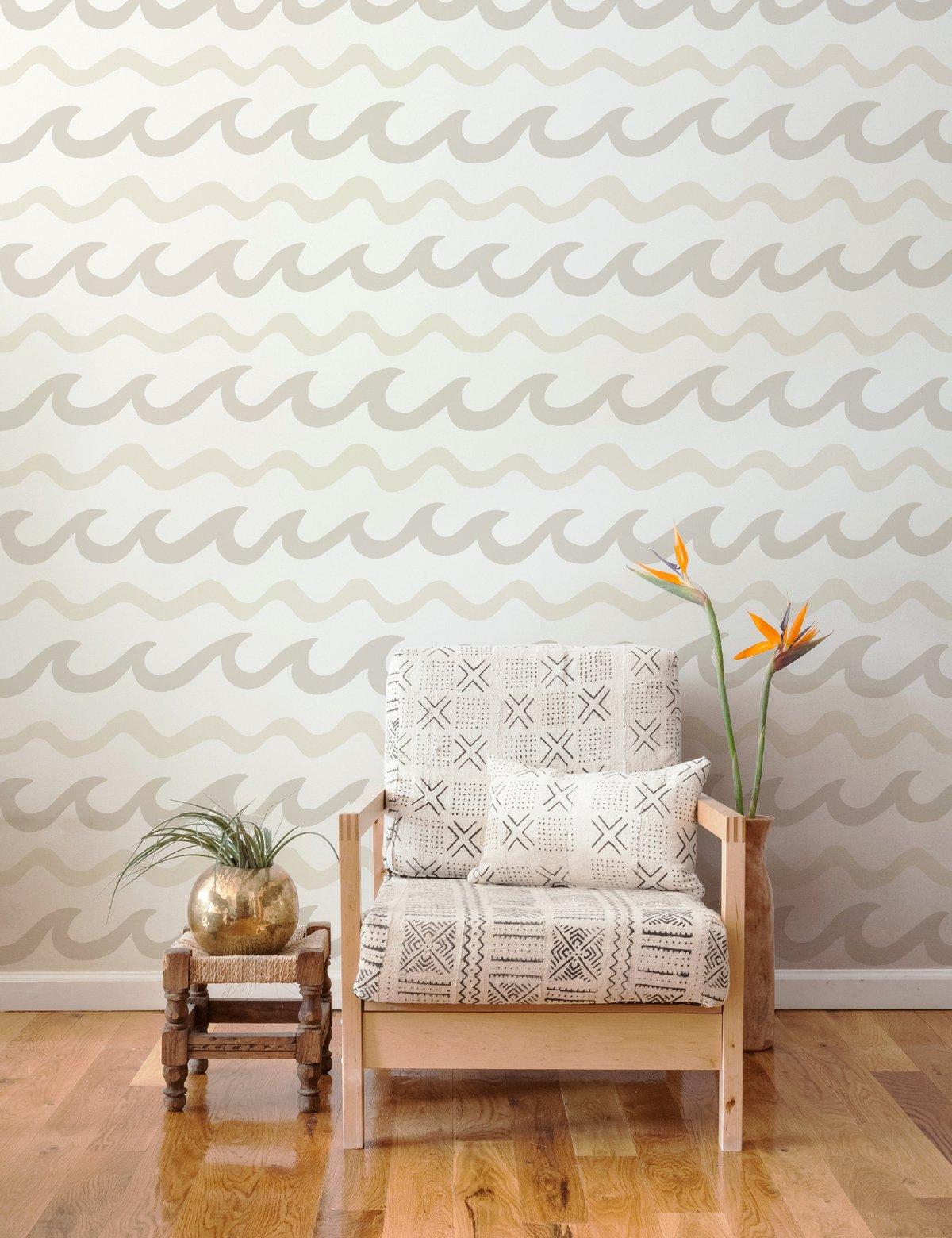 Modern Swell Screen-Printed Wallpaper in Coconuts 'Neutrals on Soft White' For Sale