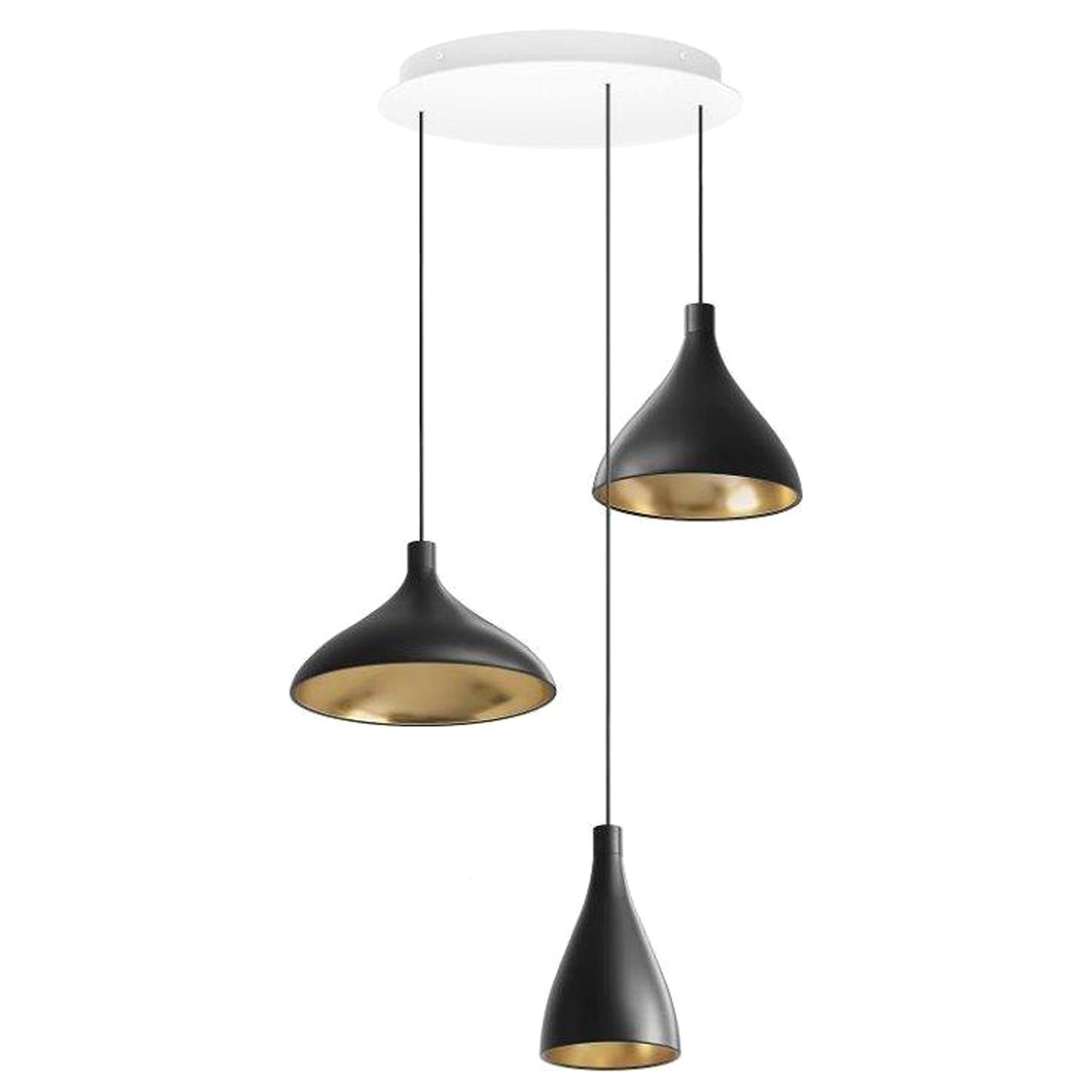 Swell XL LED 3-Piece Chandelier in Black and Brass by Pablo Designs
