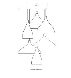 Swell XL LED 6-Piece Chandelier in Black and Brass by Pablo Designs