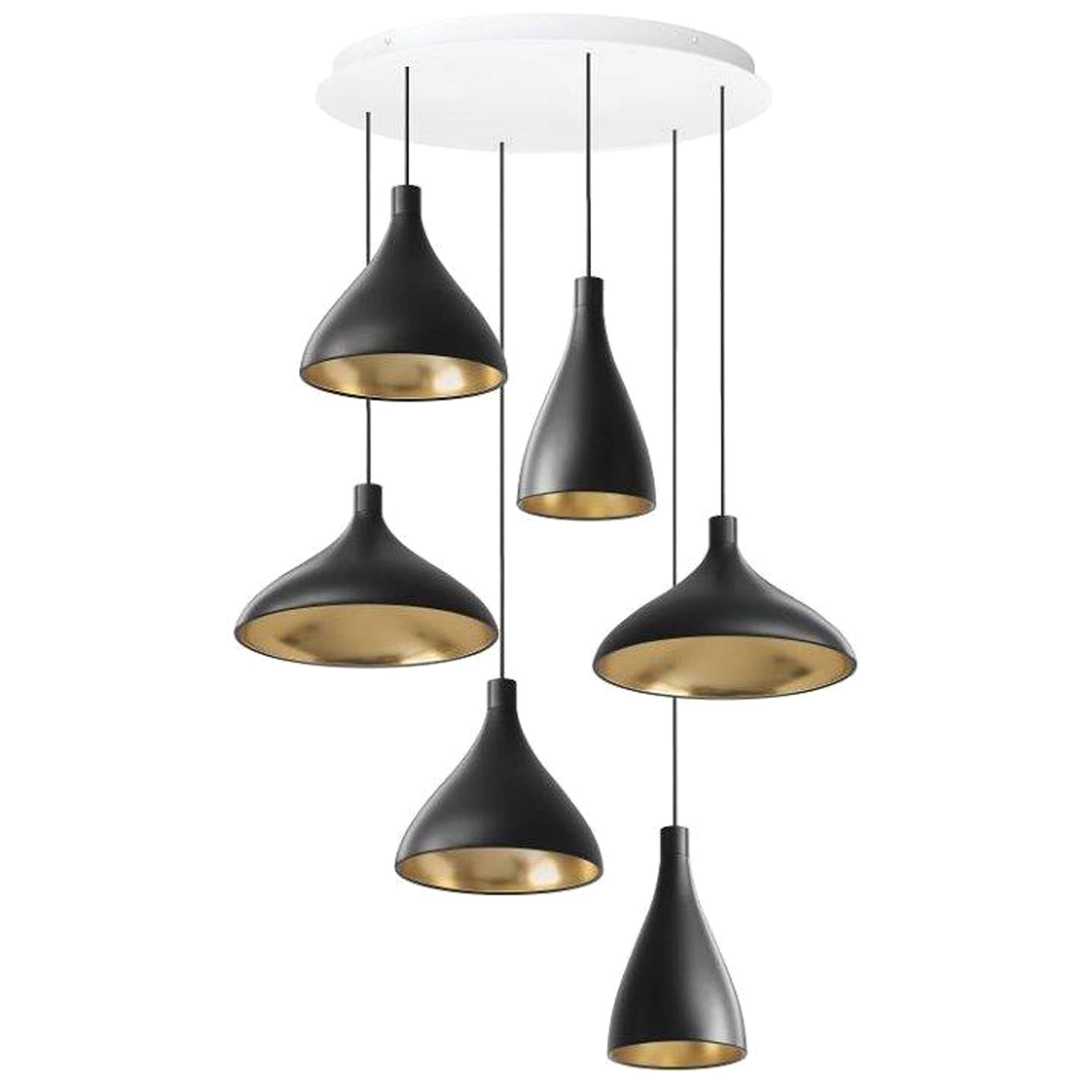 Swell XL LED 6-Piece Chandelier in Brass by Pablo Designs For Sale