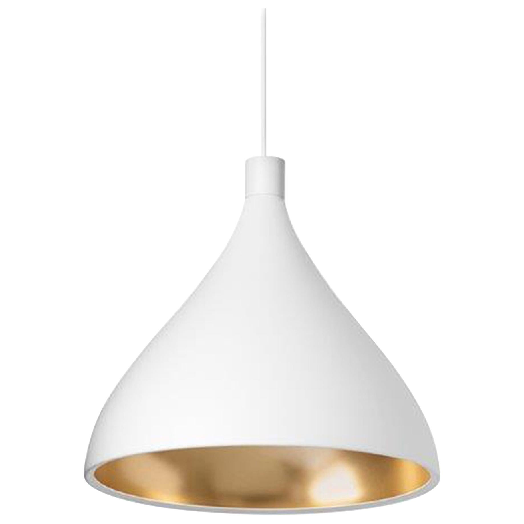 Swell XL Single Medium LED Pendant Lamp in White and Brass by Pablo Designs For Sale