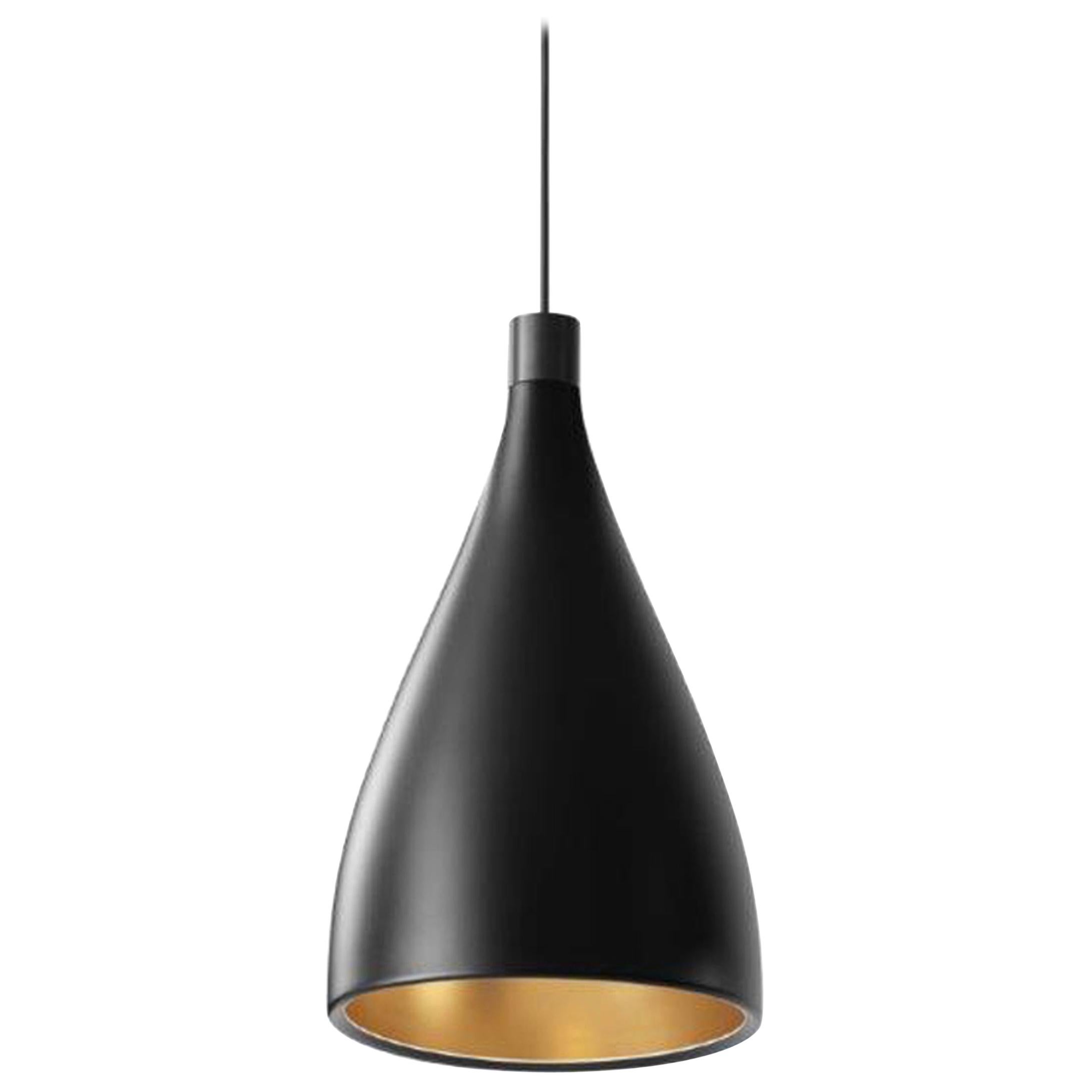 Einzelne schmale LED-Hängelampe in Schwarz und Messing von Pablo Designs, Swell XL