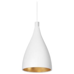 Einzelne schmale LED-Hängelampe in Weiß und Messing von Pablo Designs, Swell XL