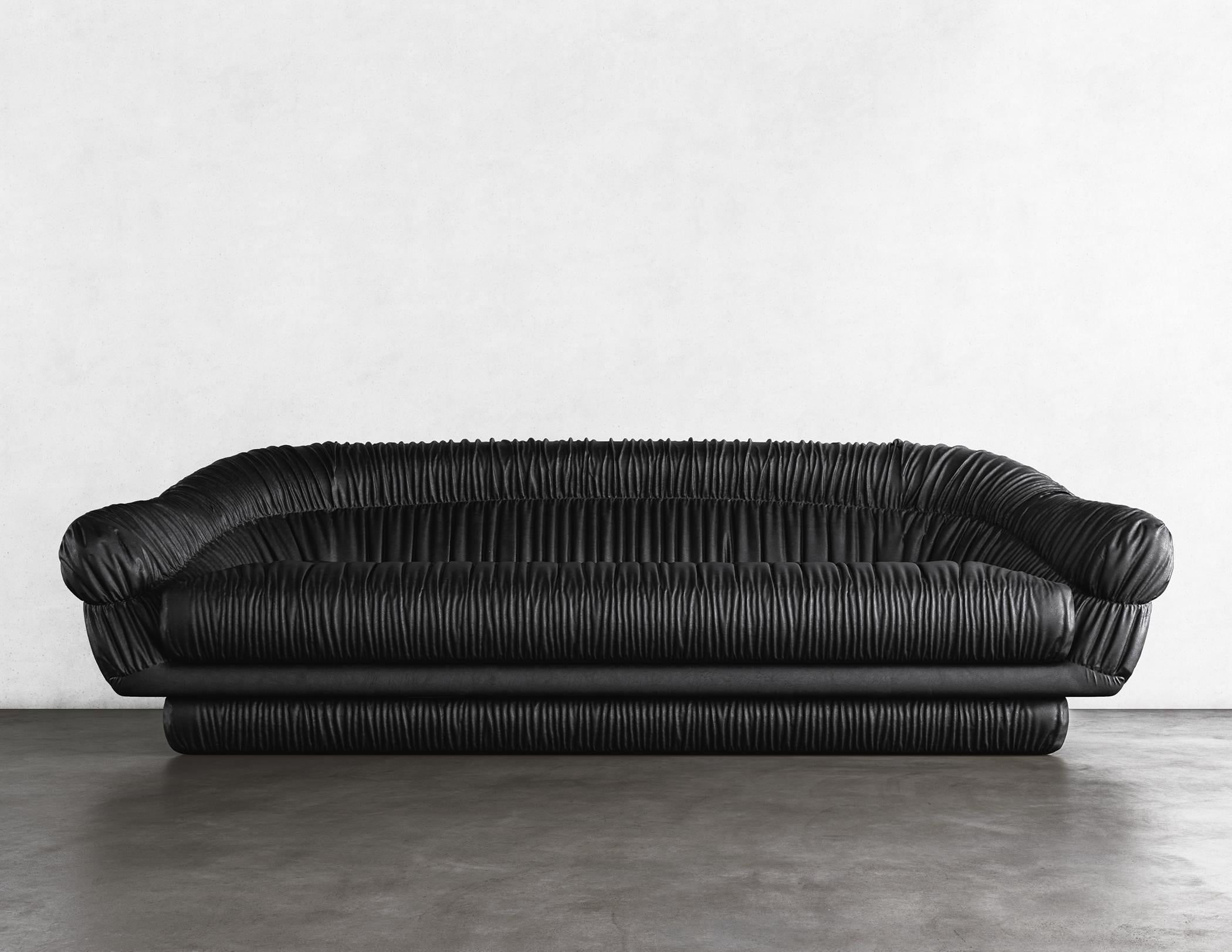 American SWERVE SOFA - Modern Sofa in Black Faux Lambskin For Sale