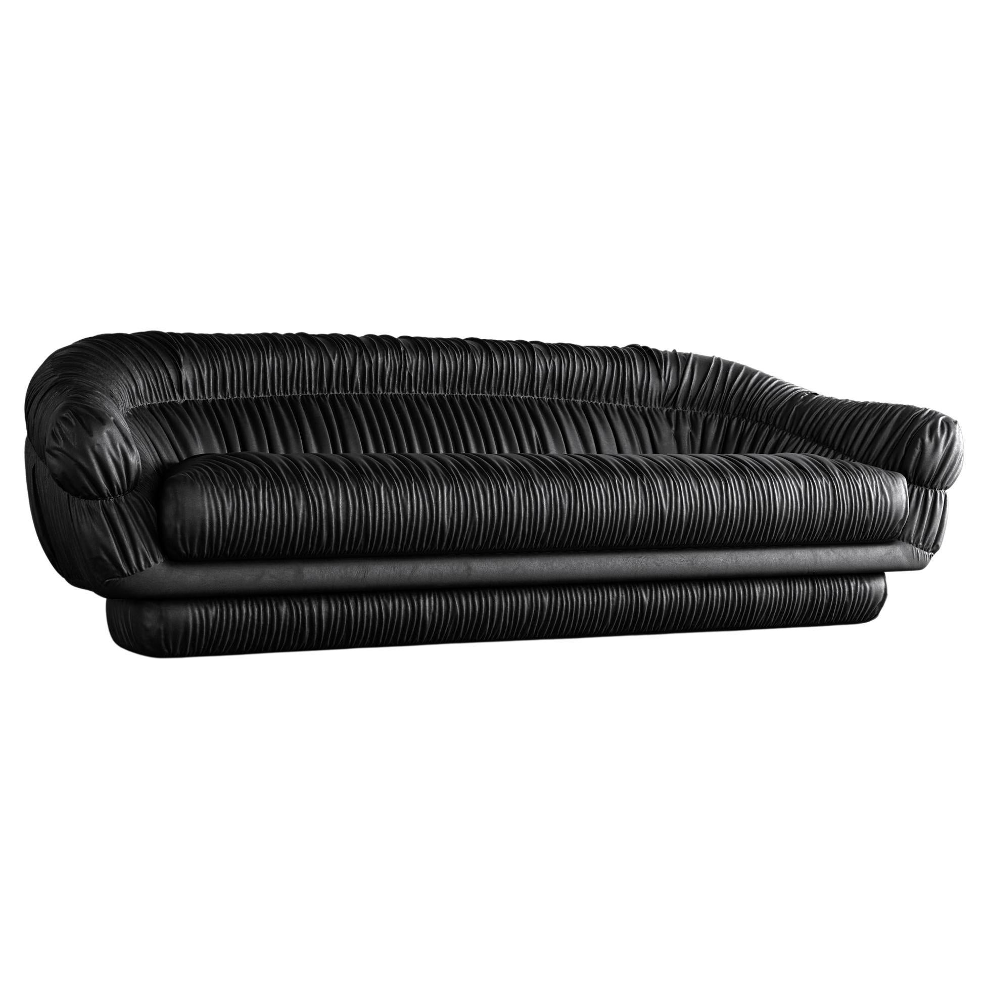 SWERVE SOFA - Modern Sofa in Black Faux Lambskin