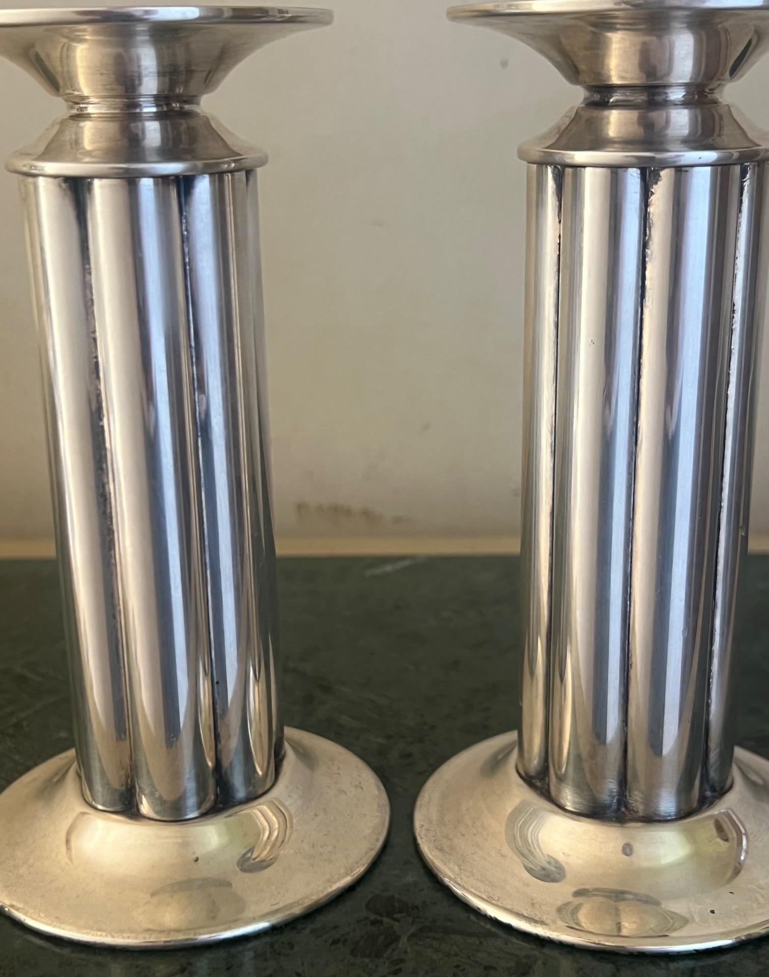 Silver Plate Swid Powell Candlesticks, Designed by Stern, Italian- Set of 2, c. 1980's For Sale