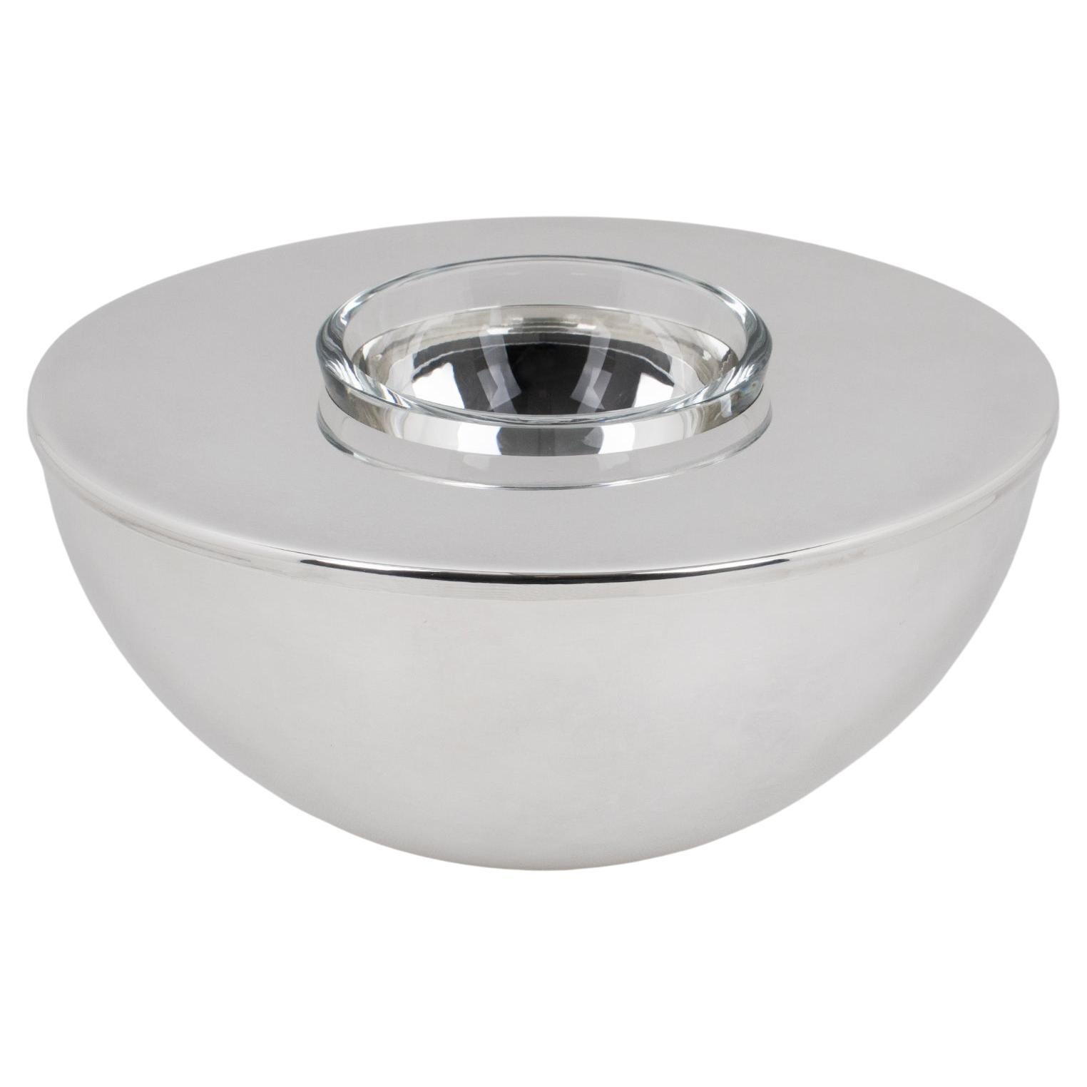 Swid Powell for Calvin Klein Silver Plate and Crystal Caviar Bowl Dish Chiller (assiette réfrigérante en métal argenté et cristal) en vente