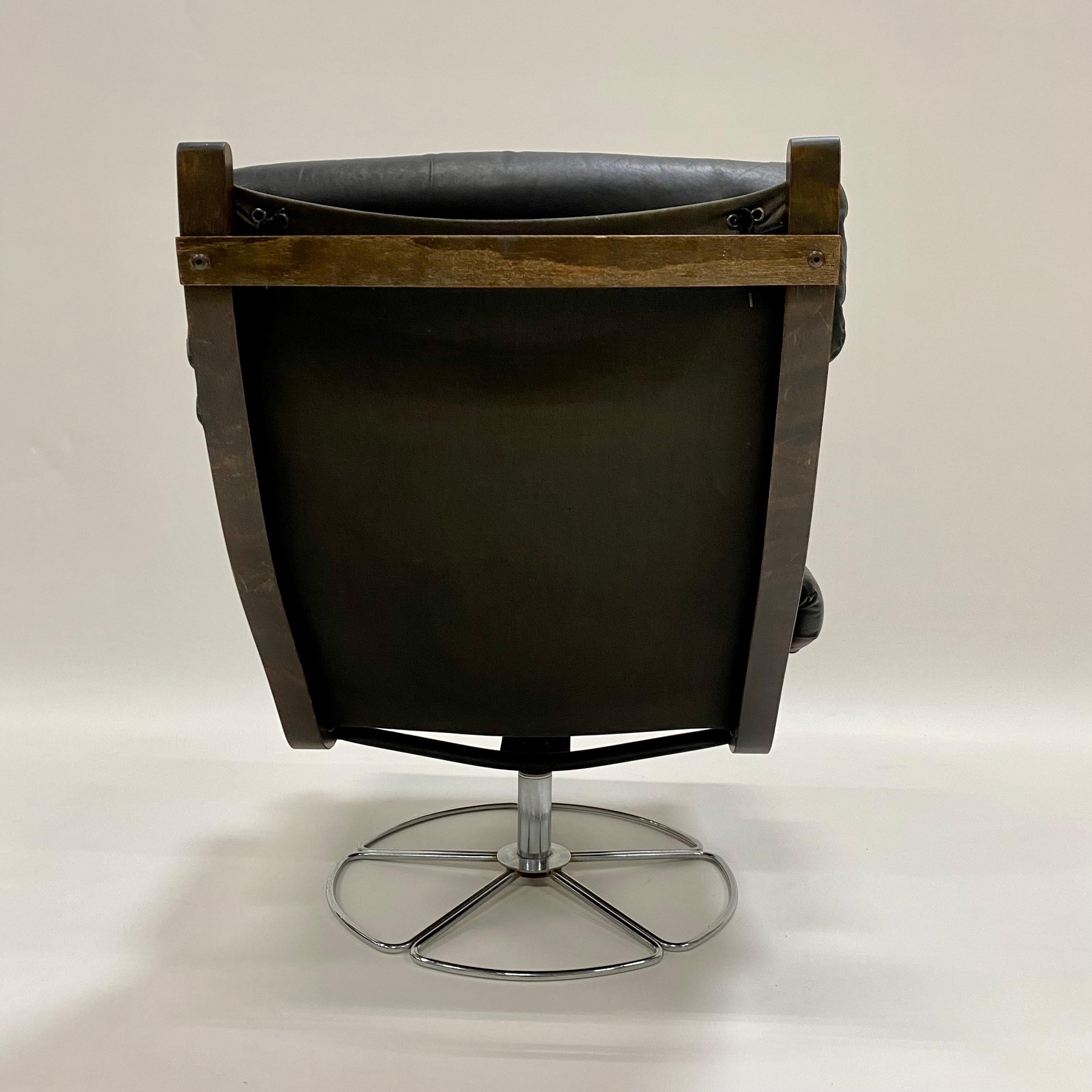 Swiffle Base Leather Lounge Chair by Bruno Mathsson for DUX, Sweden, 1970s 4