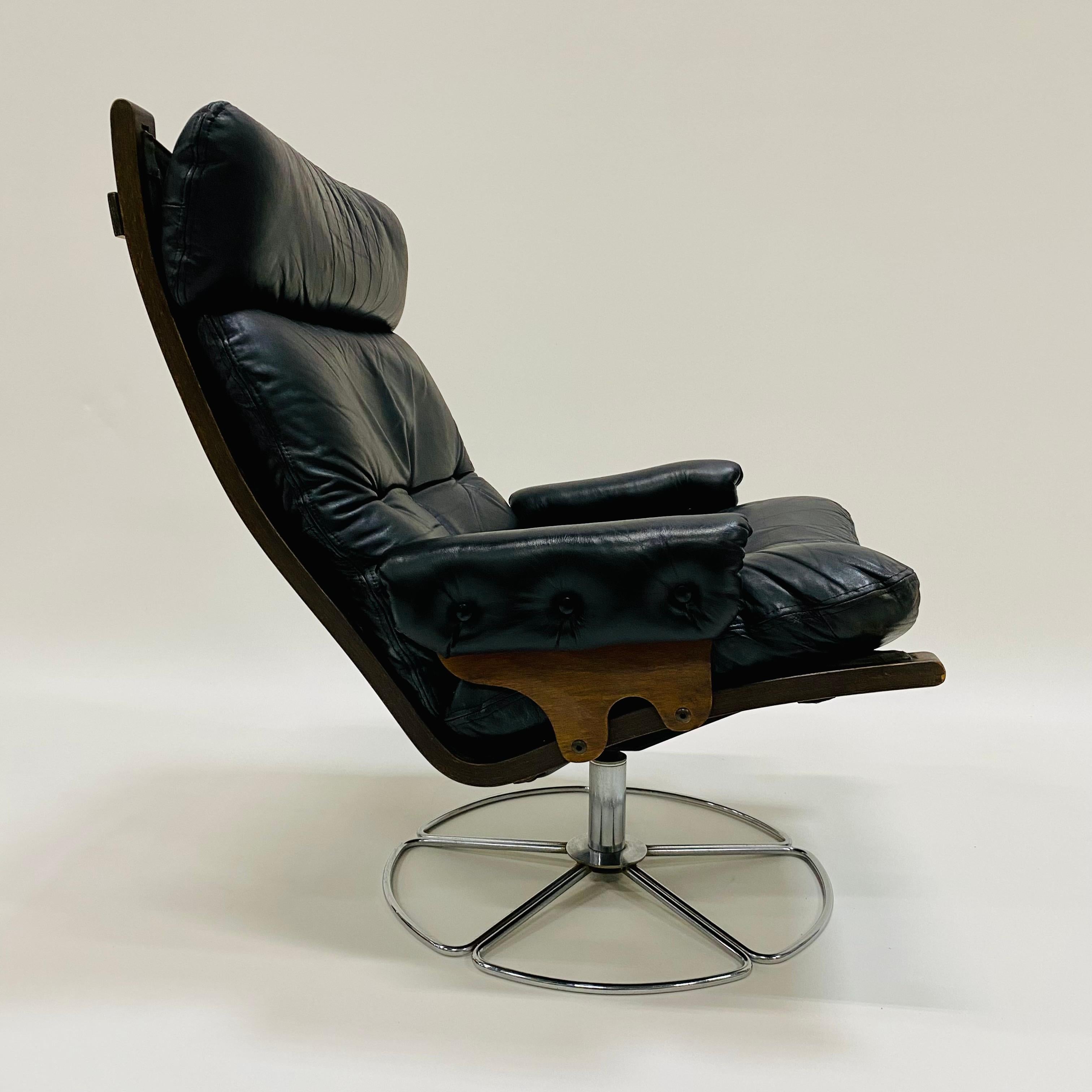Swiffle Base Leather Lounge Chair by Bruno Mathsson for DUX, Sweden, 1970s 8
