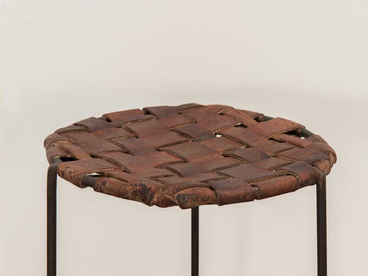 Mid-20th Century Swift and Monell Woven Leather Iron Stools For Sale