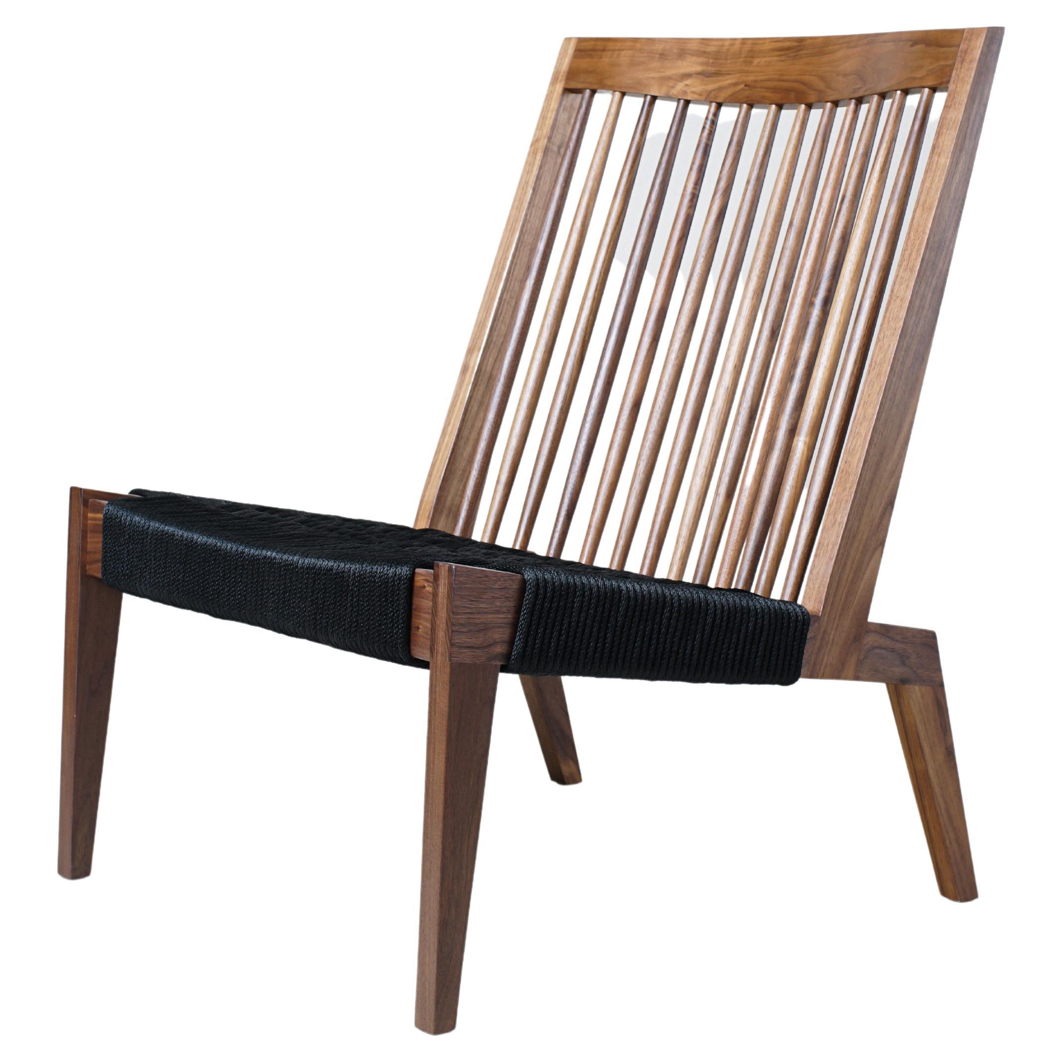 Swift Easy Chair, Modern Spindle Back Walnut and Rope Woven Lounge Chair