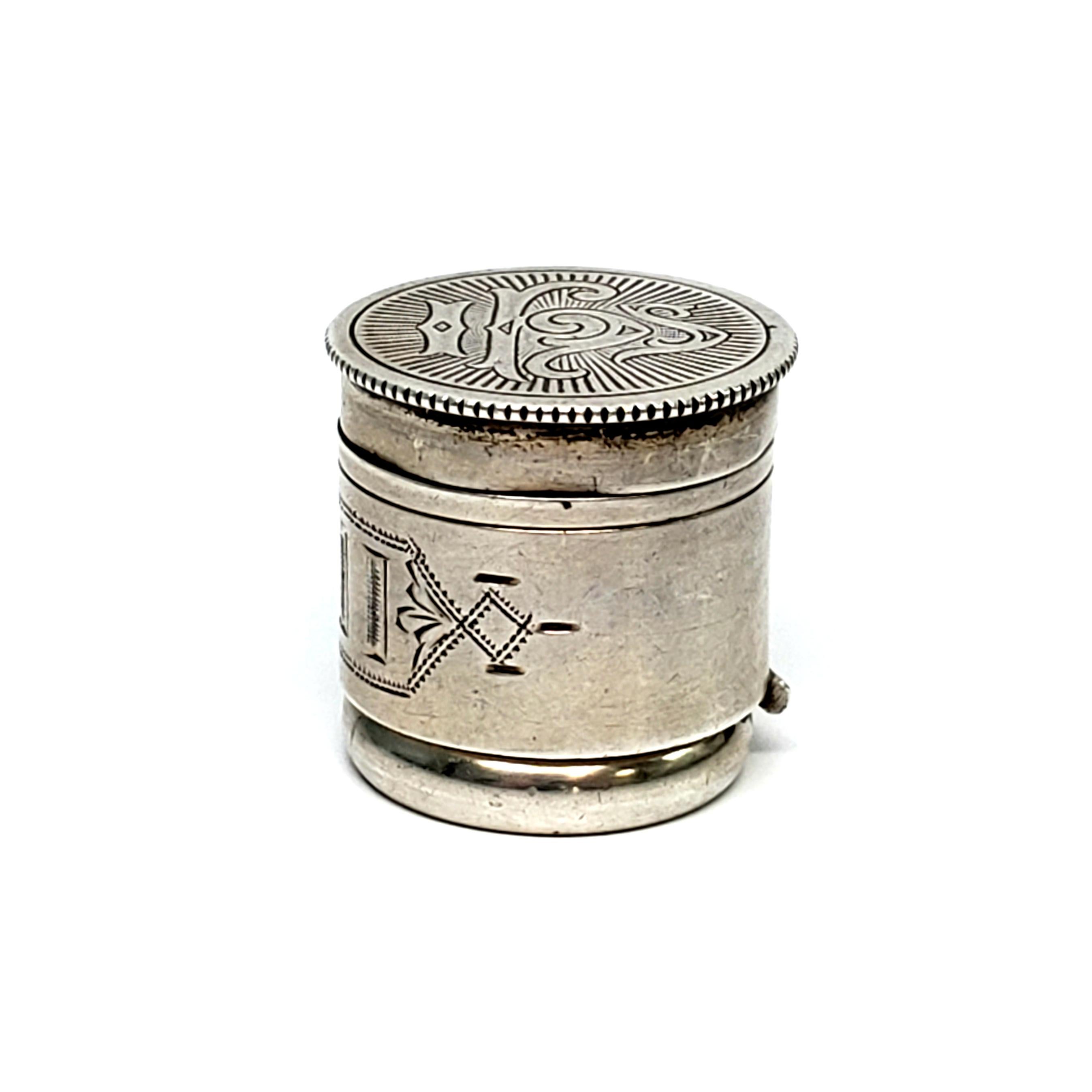 Antique sterling silver Anointing Oil Jar with Priest's ring by Swift & Fisher. Ring is a size 11.

Swift & Fisher, of Attleboro, MA, was known for their religious pieces. This jar is made for priests to conduct the sacrament of the anointing of the