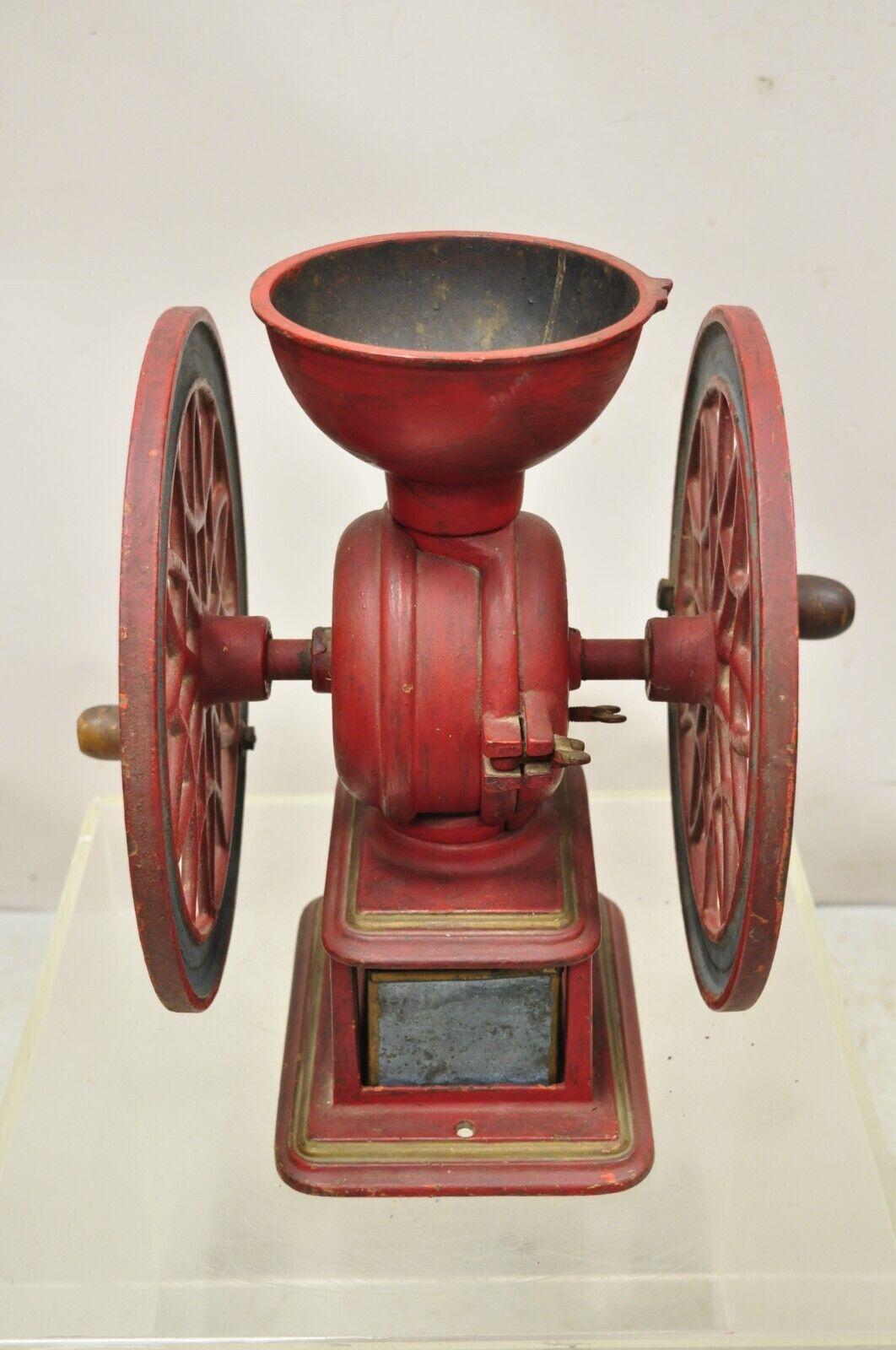 Swift Mill Lane Red & Blue Cast Iron Victorian Coffee Mill Grinder w/ Drawe For Sale 6