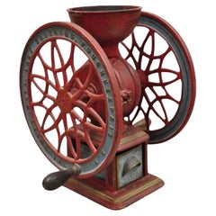Swift Mill Lane Red & Blue Cast Iron Victorian Coffee Mill Grinder w/ Drawe