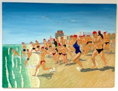 “Swim for Life, Miami Beach” Figurative Oil Painting by Eduardo Lluria Miralles
