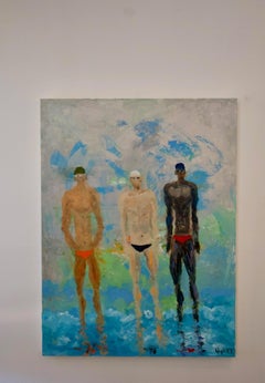 Swimmers Canvas Painting, Modern Style, Signed, 21st Century, USA