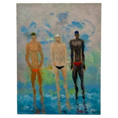 Swimmers Canvas Painting, Modern Style, Signed, 21st Century, USA
