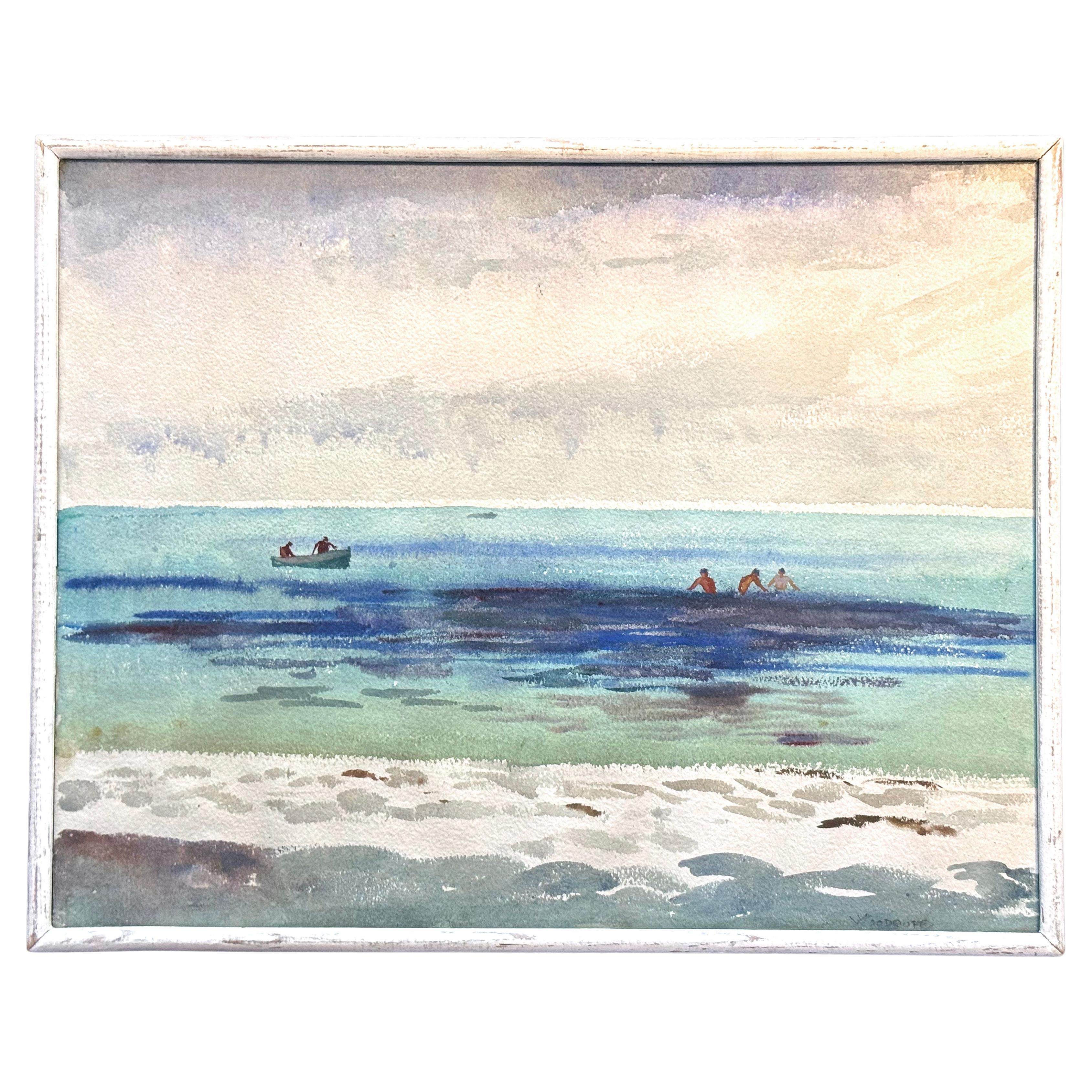 "Schwimmer, Strand am Golf von Hammamet, Tunesien", Aquarell von Vogue Illustrator