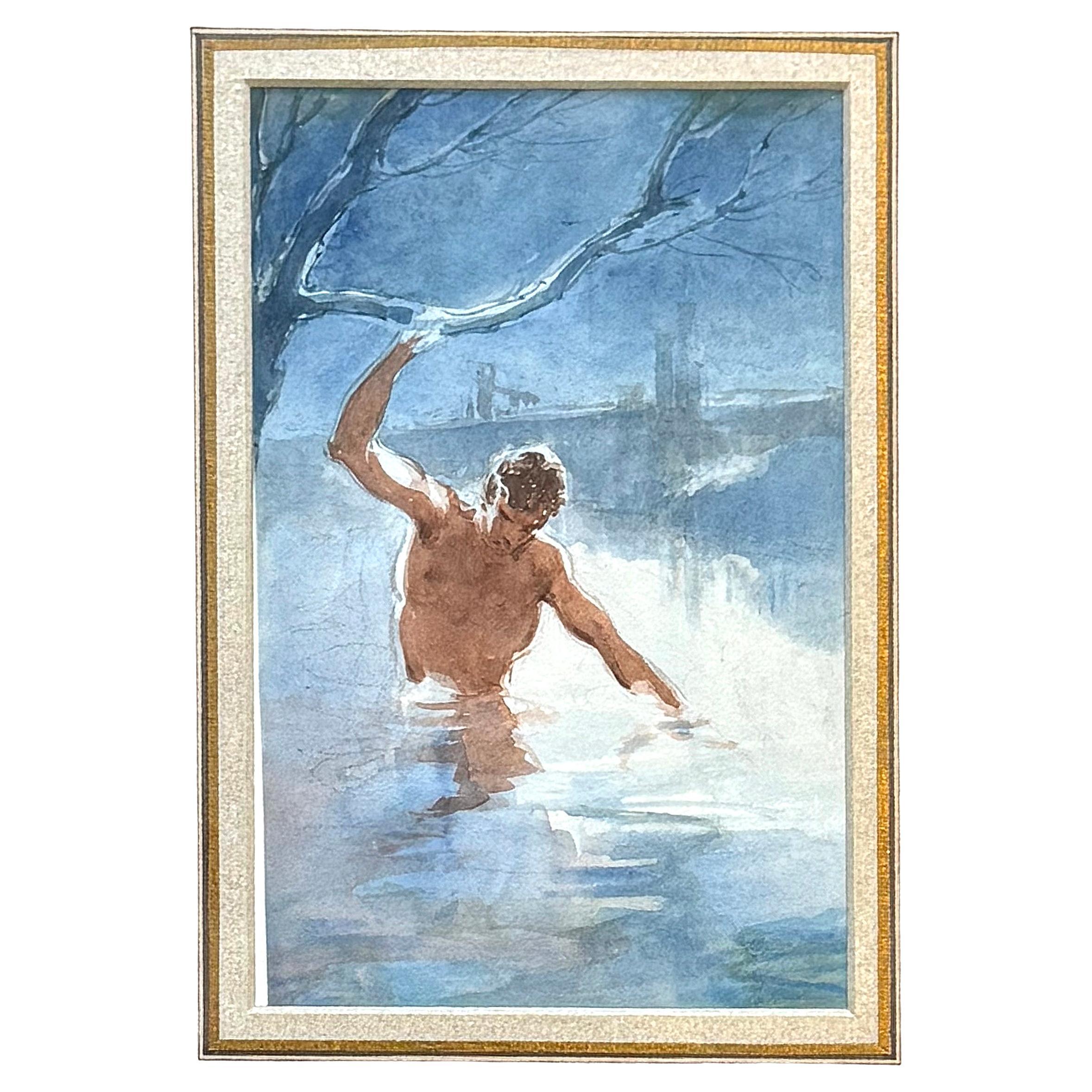 "Schwimmen im Wehr von Cloisterham", Aquarell von Shinn für Dickens
 Edwin Drood im Angebot